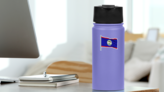 Belize Flag Wind Waving Sticker on a Water Bottle (New) example