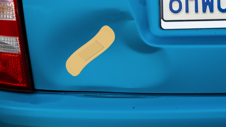 Bendy Band Aid Bandage Sticker on a Dented Car example