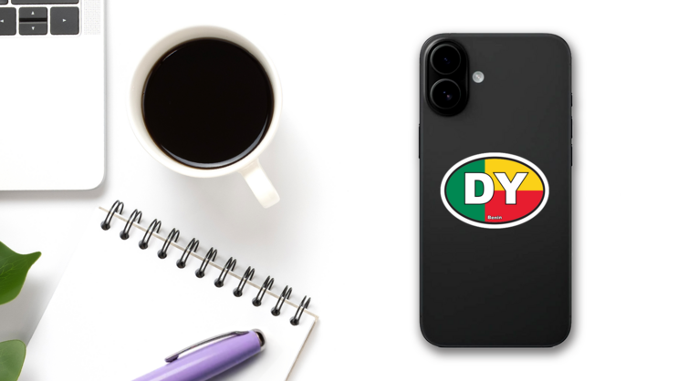 Benin Dy Flag Oval Sticker on a Phone (New) example