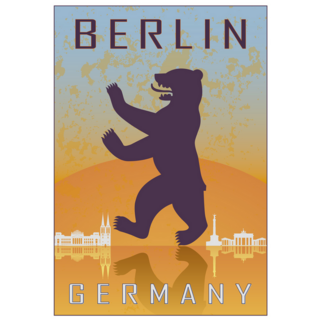 Berlin Germany Vintage Poster In Orange And Blue Sticker
