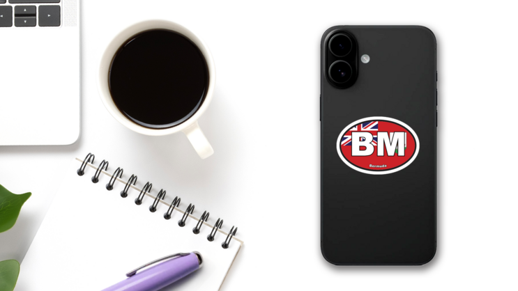 Bermuda Bm Flag Oval Sticker on a Phone (New) example