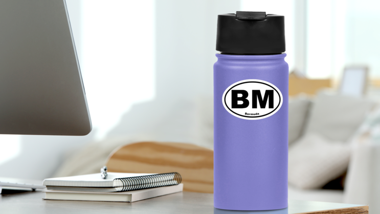 Bermuda Bm Oval Sticker on a Water Bottle (New) example