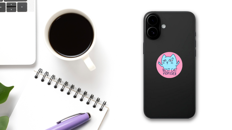 Best Cat Mom Ever Funny Middle Finger Sticker on a Phone (New) example