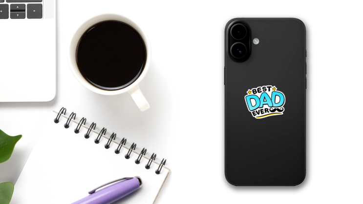 Best Dad Ever Mustache Sticker on a Phone (New) example