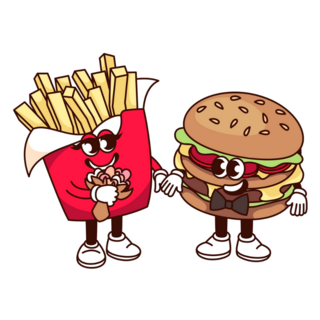 Best Friends French Fries And Burger Cartoon Sticker