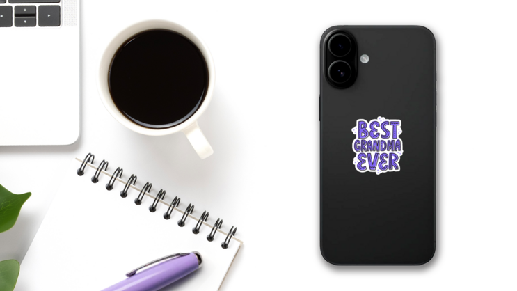 Best Grandma Ever In Purple Sticker on a Phone (New) example