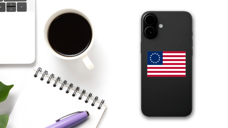 Betsy Ross Flag Of The United States Sticker on a Phone (New) example