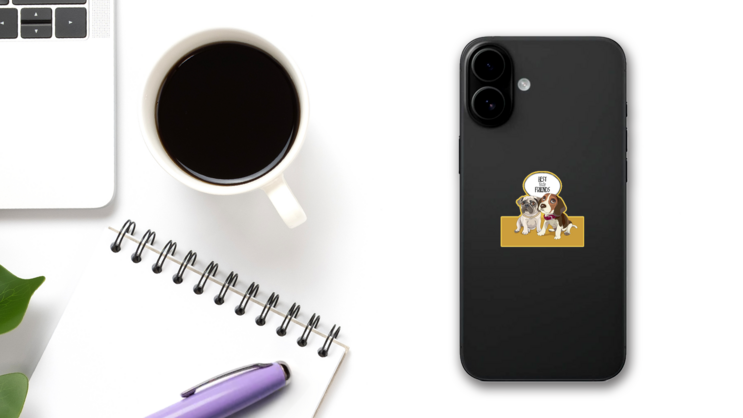 BFF Pug & Beagle Sticker on a Phone (New) example