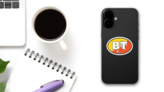 Bhutan BT Flag Oval Sticker on a Phone (New) example