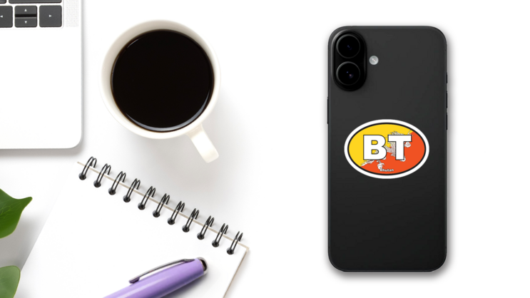 Bhutan BT Flag Oval Sticker on a Phone (New) example