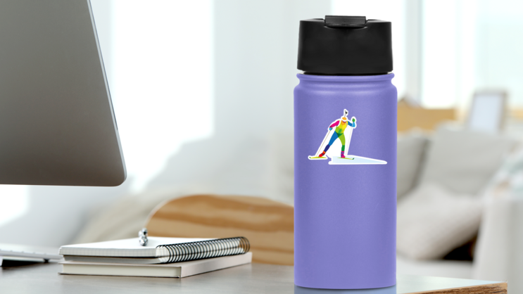 Biathlete Competition On Skis Sticker on a Water Bottle (New) example