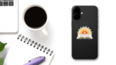 Bible, Sunset And Cross Illustration Sticker on a Phone (New) example