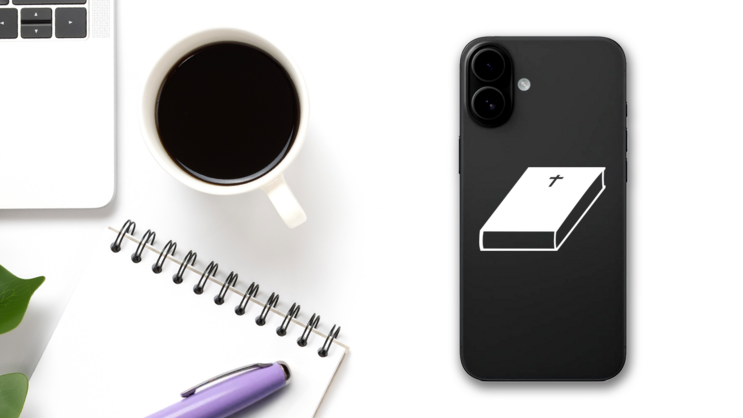 Bible With Cross Cutout Sticker on a Phone (New) example