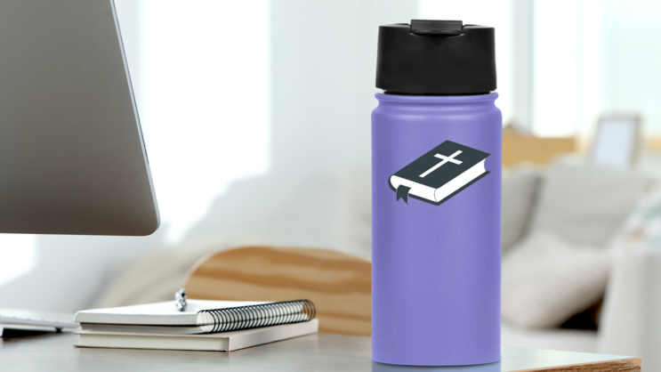 Bible with Ribbon and Cross Sticker on a Water Bottle (New) example