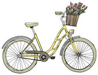 Bicycle With Flowers Sketch Cartoon Illustration Sticker
