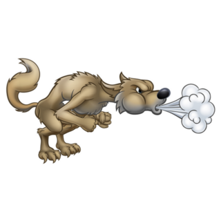 Big Bad Wolf Cartoon Character Blowing Air Sticker