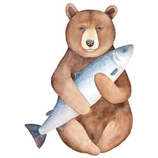 Big Brown Alaskan Bear Holding Huge Gray Fish Sticker