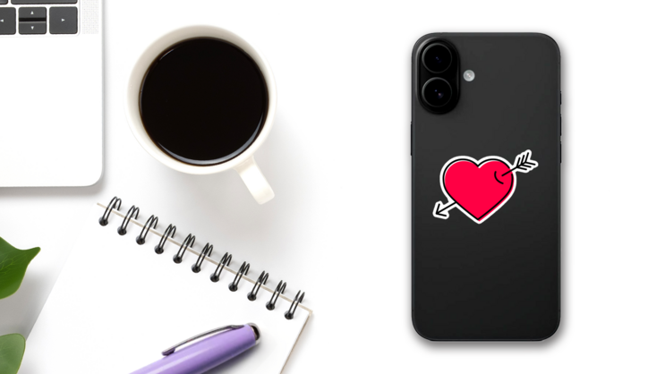 Big Red Heart With Arrow Through It Sticker on a Phone (New) example