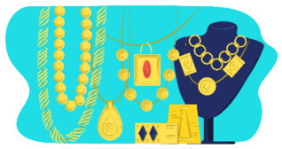 Big Set Premium Luxury Gold Jewelry Jeweler Shop Illustration Sticker