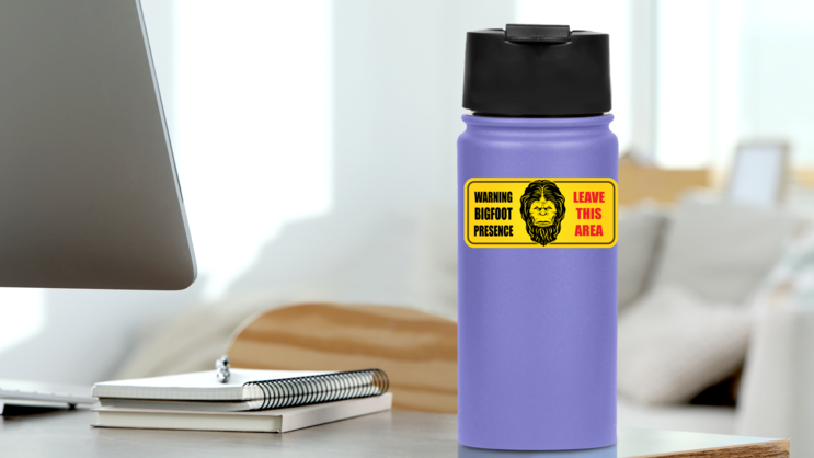 Bigfoot Presence Sign Sticker on a Water Bottle (New) example