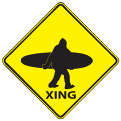 Bigfoot Surfing Crossing Sticker