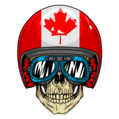 Biker Skull Wearing Grunge Canada Flag Helmet Sticker