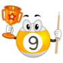 Billiard Ball Holding Trophy Sticker