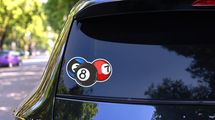 Billiard Balls Illustration Sticker on a Rear Car Window (New) example