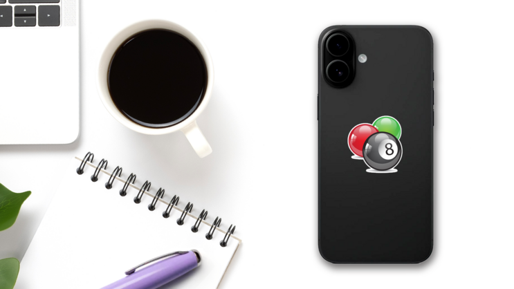 Billiard Balls Sticker on a Phone (New) example