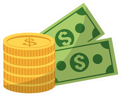 Bills and Coins Illustration Sticker