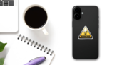 Biohazard Danger Sign Cartoon Sticker on a Phone (New) example