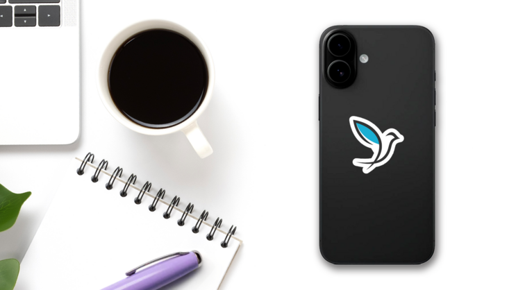 Bird Dove Logo With Blue Sticker on a Phone (New) example
