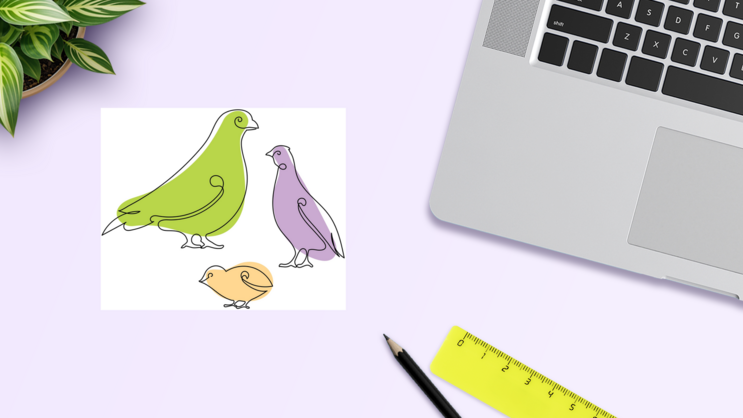 Birds Family Sticker Sheet on a Desk (New) example