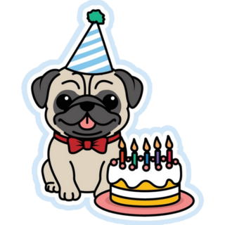 Birthday Cake Pug Sticker