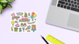 Birthday Party Sticker Sheet on a Desk (New) example