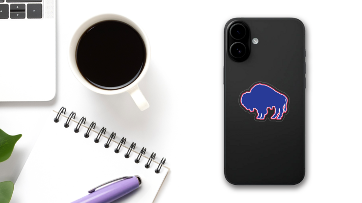 Bison Silhouette Mascot Sticker on a Phone (New) example