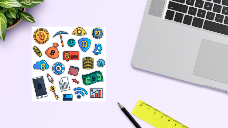 Bitcoin Miner Sticker Sheet on a Desk (New) example