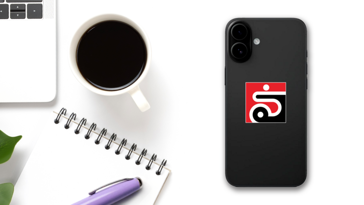 Black And Red Disability Icon Sticker on a Phone (New) example