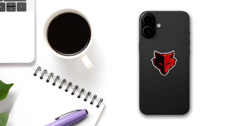 Black and Red Wolf Head Mascot Sticker on a Phone (New) example