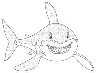 Black And White Cartoon Shark Sticker