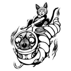 Black And White Cat And Caterpillar Illustration Sticker