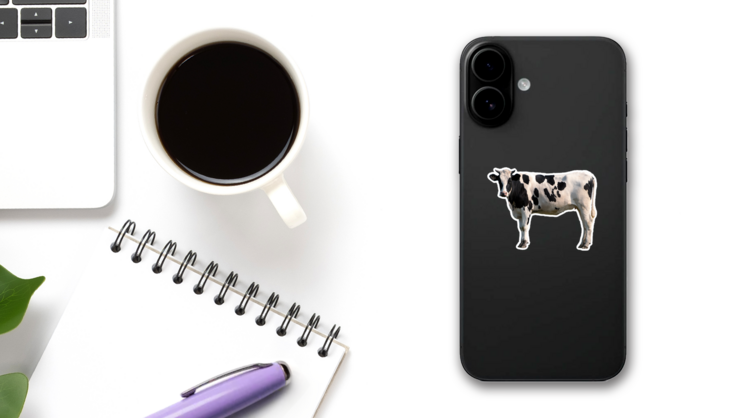 Black And White Cow Isolated Sticker on a Phone (New) example