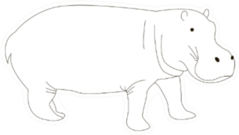 Black And White Cute Outline Hippo Sticker