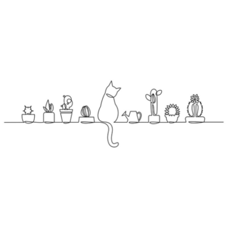 Black And White Sketch House Plants With A Cat Sticker
