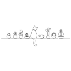 Black And White Sketch House Plants With A Cat Sticker