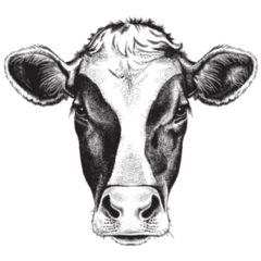 Black and White Sketch of a Friesian Cows Face Sticker