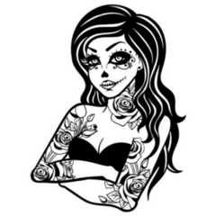 Black And White Skull Candy Girl Illustration with Tattoos