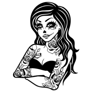 Black And White Skull Candy Girl Illustration with Tattoos