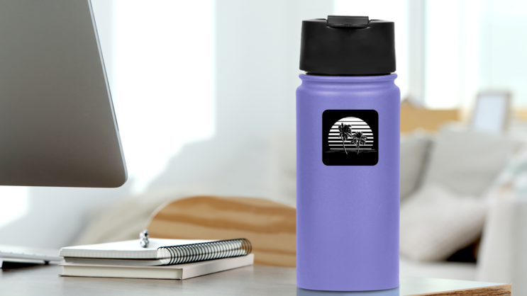 Black And White Stripes Palm Tree Sticker on a Water Bottle (New) example