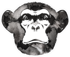 Black And White Water And Ink Monkey Sticker